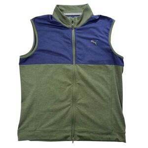 Puma Golf Mens Cloudspun Full Zip Vest Olive Green Blue Large